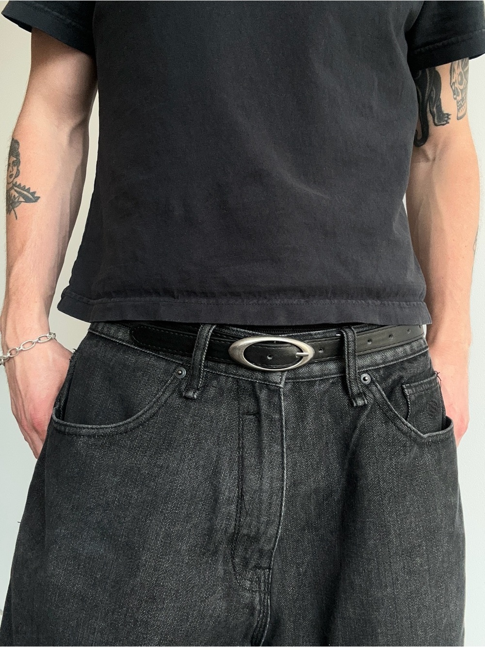 Y2K Black and Silver Oval Belt